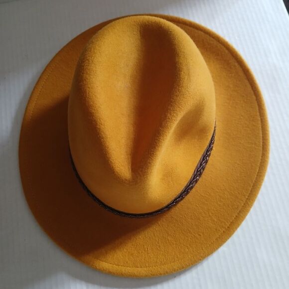 Treasure & Bond Fedora Hat Wool Gold Orange Brown Braided Ribbon One Size - Picture 3 of 8